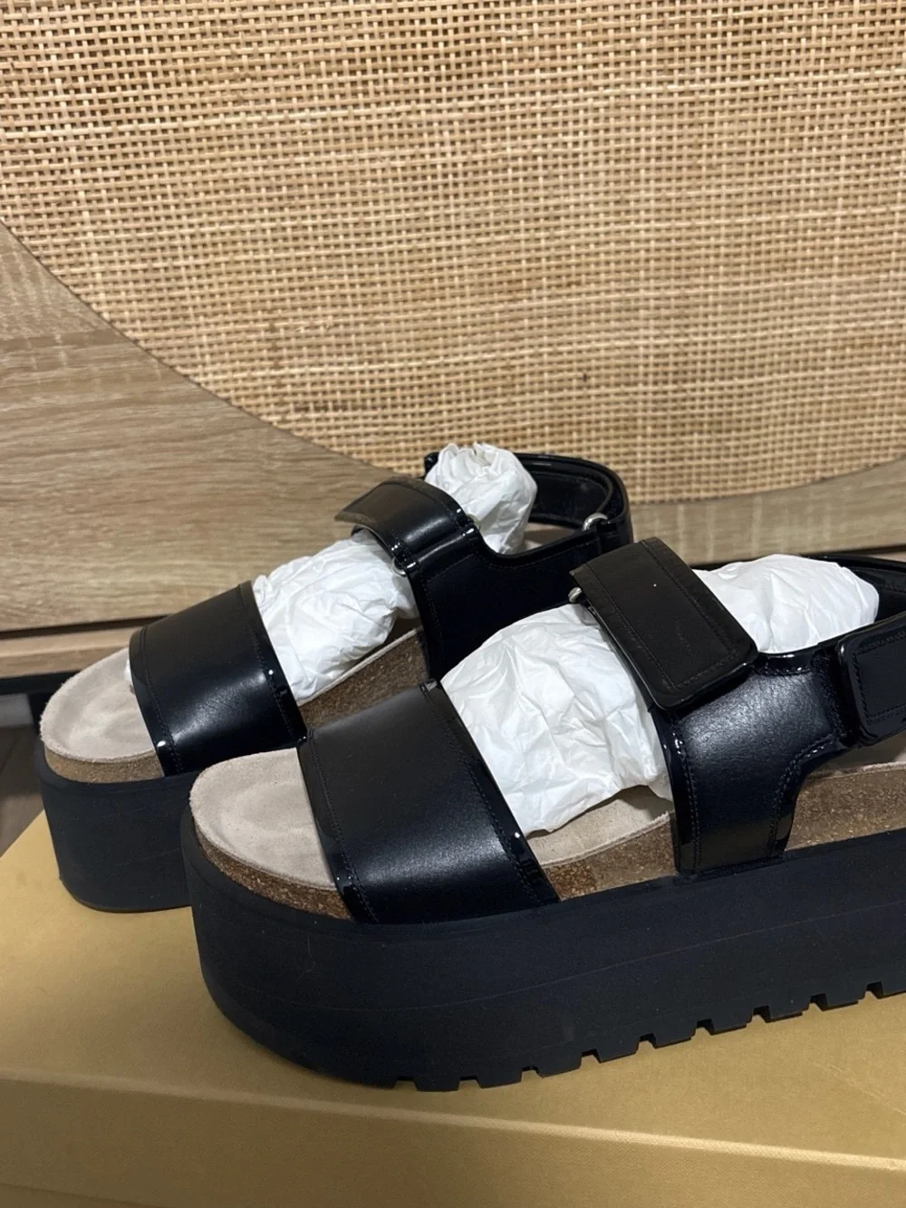 Michael Kors Black Platform Velcro Slide Sandals